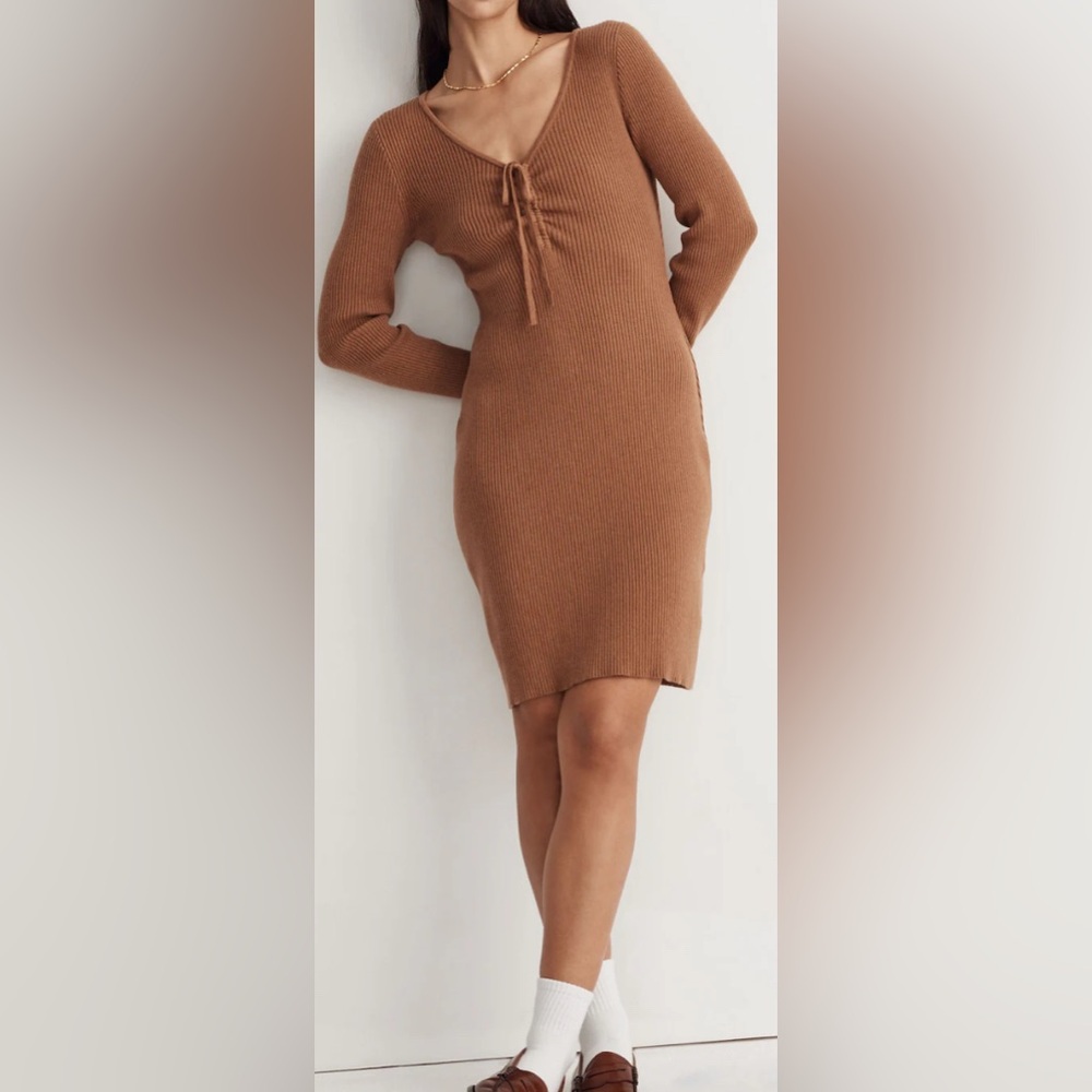 Madewell Tie-Front Ruched Bodycon Mini Dress. NWT